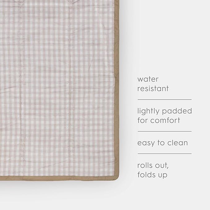 Little Unicorn 5'x10' XL Outdoor Family Picnic & Beach Blanket | Durable & Water-Resistant Fabric | Compact Fold & Easily Wipes Clean | Zipper Pocket (Beige Buffalo Check)