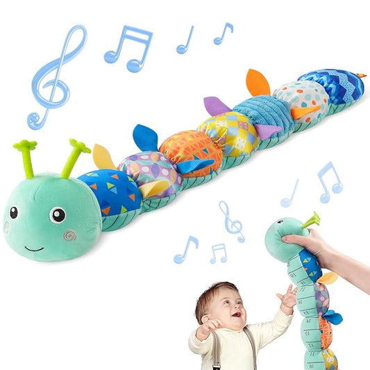 Sumobaby Baby Toys Musical Caterpillar, Stuffed Animal Activity Soft Toys with Teether,Multi-Sensory Crinkle, Rattle and Textures, for Tummy Time Baby Toys 0 to 12 Months Boys,Girls,Caterpillar(Blue)