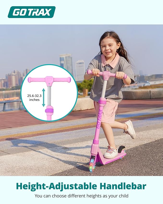 Gotrax K03 Kick Scooter for Kids, 5" LED RGB Lighted Wheels, 4.6 Lbs Lightweight and One-Click Detachable Design, Height Adjustable Handlebars, Anti-Slip Deck and Max Load 110 Lbs for Boy&Girl Age 3+