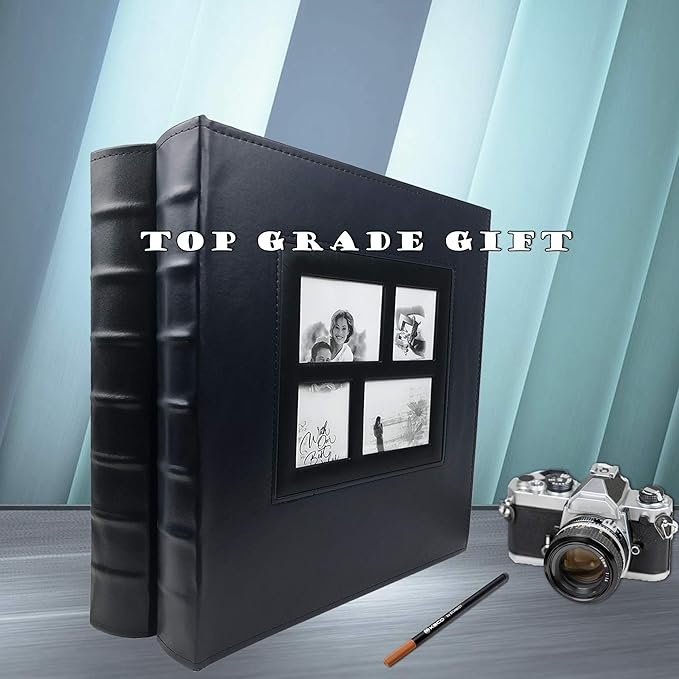 RECUTMS Photo Album 4x6 Holds 500 Photos Black Pages Large Capacity Leather Cover Wedding Family Baby Photo Albums Book Horizontal and Vertical Photos (Blue)