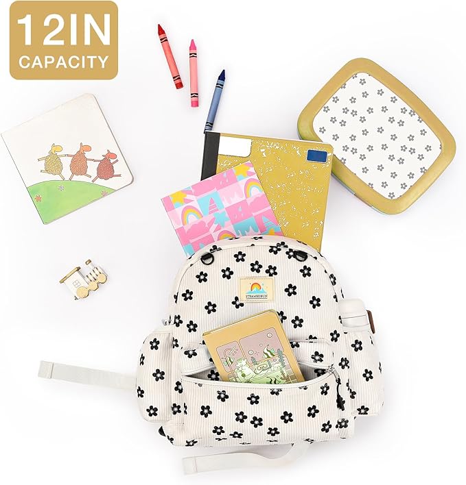 STEAMEDBUN Corduroy Toddler Backpack for Girls 2-4: Kids backpack for Boys Girls - 12 inch Preschool Kindergarten Backpacks - Flower