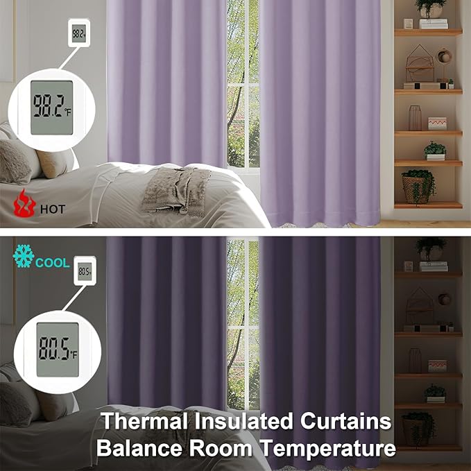 Simplebrand Ava Lilac Blackout Curtains for Bedroom 72 Inch Length 2 Panels Set, Privacy Thermal Insulated Rod Pocket Door Window Curtains for Patio French Door Front Door, W40 x L72 Inch, Lilac