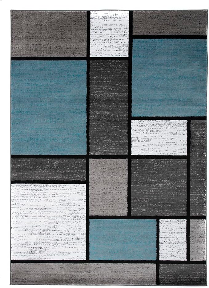 Rugshop Contemporary Modern Boxes for Home Office,Living Room,Bedroom,Kitchen Non Shedding Area Rug 4' x 6' Blue