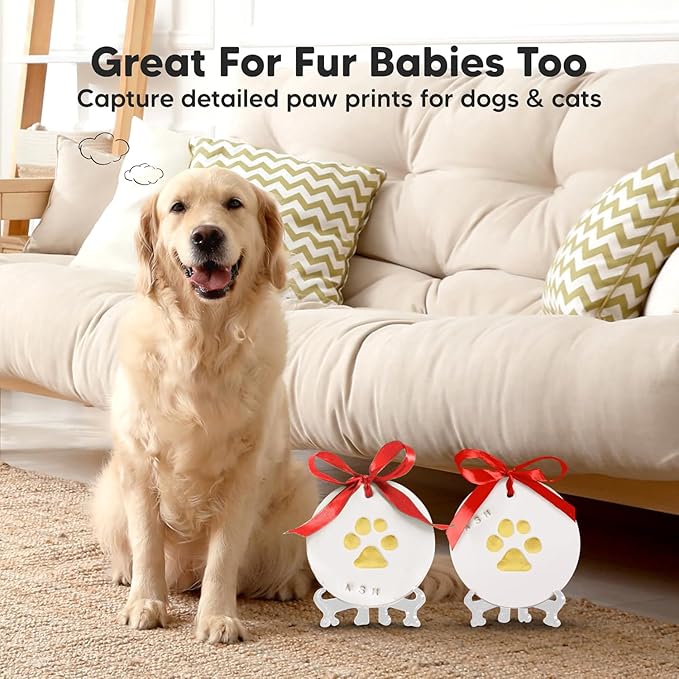 Elfzone Inkless Hand and Footprint Kit - Baby Handprint Stamp or Footprint Keepsake Kit, Easy No-Bake DIY Clay Impression, Paw Print kit for Dogs and Cats