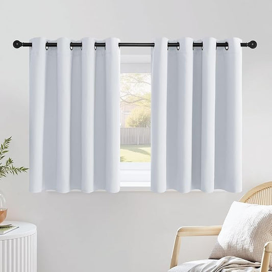 NICETOWN Greyish White Kitchen Curtains 36 inches Long, Window Treatments Thermal Insulated Grommet Room Darkening for Bedroom, 2 Panels, W52 x L36