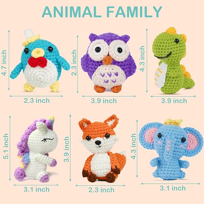Utook Crochet Kit for Beginners，6 Cute Animals Crochet Kits with Yarn, Crochet Hooks & Accessories | Beginner-Friendly Video Tutorials | Great for Adults & Kids Learning to Crochet