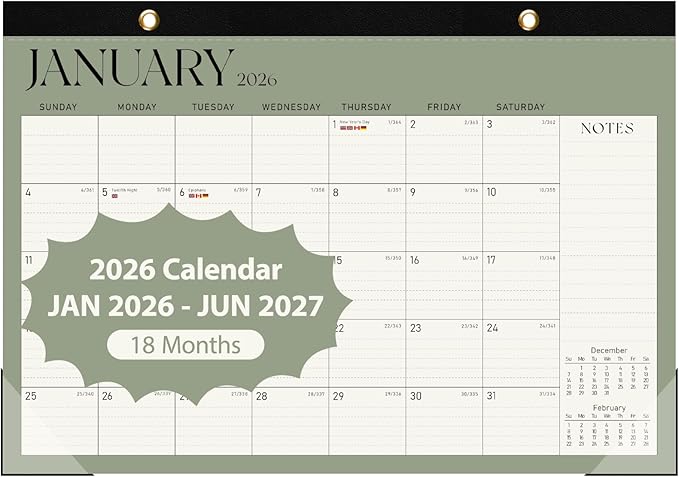 2026 Desk Calendar, Large Desktop/Wall Monthly Calendar (Jan. 2026 - Jun. 2027) 17'' x 12'' School Year Desk Planner for Teacher Family Office Supplies