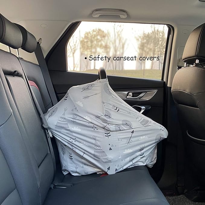 Multi-use Cover Carseat Canopy - Car Seat Covers for Babies, Breastfeeding Cover (Grey Grove)