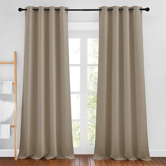 NICETOWN Taupe Room Darkening 102 inch Curtains, Grommet Thermal Curtains Weighted Window Treatments for Living Room/Farmhouse, W46 x L102, 2 Panels