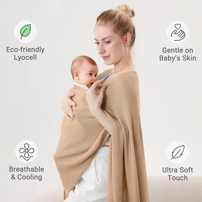 Nursing Cover for Breastfeeding – Privacy Breast Feeding Covers for Women – Soft Lyocell Fabric, Lightweight & Breathable – Multi-Use Scarf, Shawl, Baby Blanket – One Size – With Laundry Bag