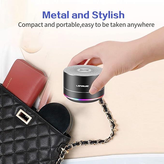 LENRUE Portable Bluetooth Speakers,Wireless Speaker with Clear Sound, Long Playtime, Small Mini Metal Speaker,Christmas Birthday Gifts for Men, Women,Kids(Black)