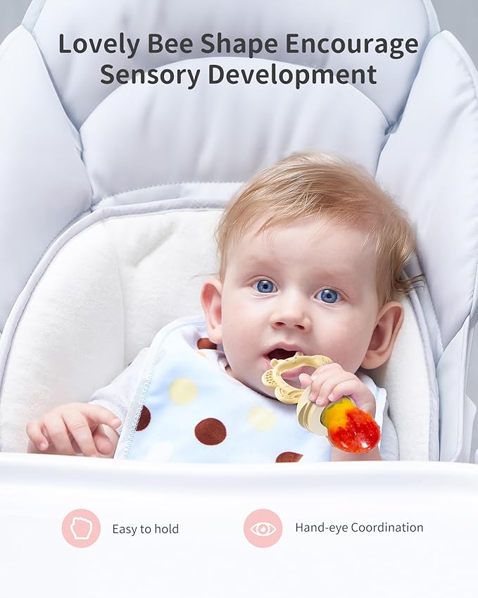 Silicone Baby Fruit Food Feeder (2 Pack) with Freezer Nibble Tray, Breastmilk Popsicle Molds for Baby Teething Relief, Feeder for Safe Infant Self Feeding, BPA Free, Dishwasher Safe, 3 Month+ Pink