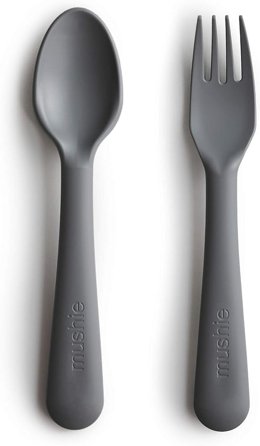mushie Flatware Fork and Spoon Set For Kids | Made in Denmark (Smoke)