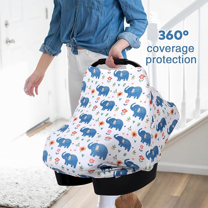 Rquite All-in-1 Car Seat Cover Baby, Carseat Covers for Girl Boy, Stretchy Soft Infant Car Seat Cover, Multi-use Baby Carrier Cover, Car Seat Canopy, Stroller Sun Shade, Nursing Breastfeeding Cover