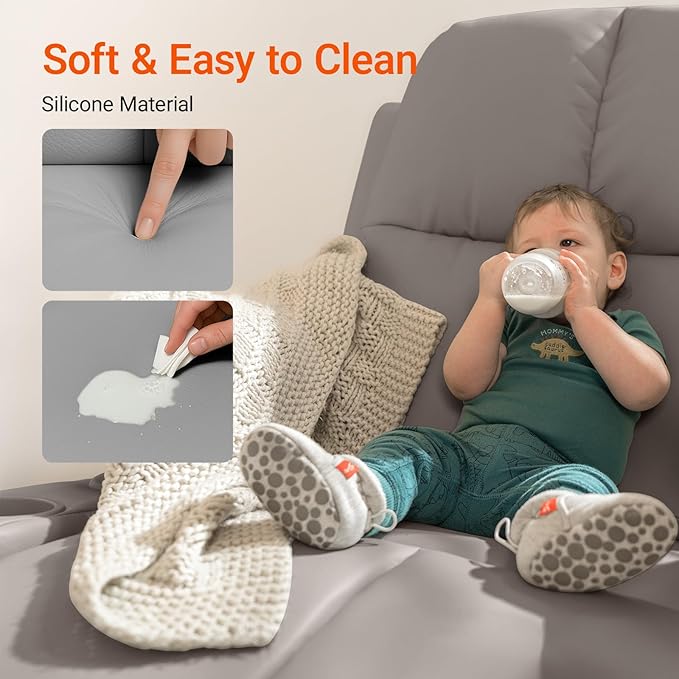 Rocking Chair Nursery with Adjustable Armrests, Electric Glider Recliner Nursing Chair for Breastfeeding, Power Swivel Recliner Chairs with USB Port and Storage, FSC Certified (Haze)