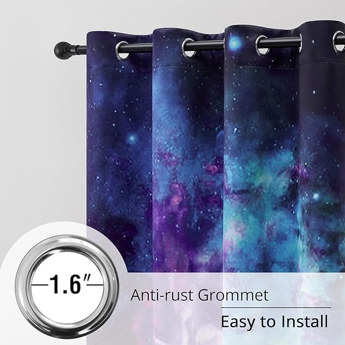 Galaxy Blackout Curtains - Space Design, 100% Blackout, 2 Panels, Each W52×L84, Thermal Insulated Curtains for Bedroom, Noise Reducing & Energy Efficient, Keeping Your Decor Looking Fresh and Vibrant