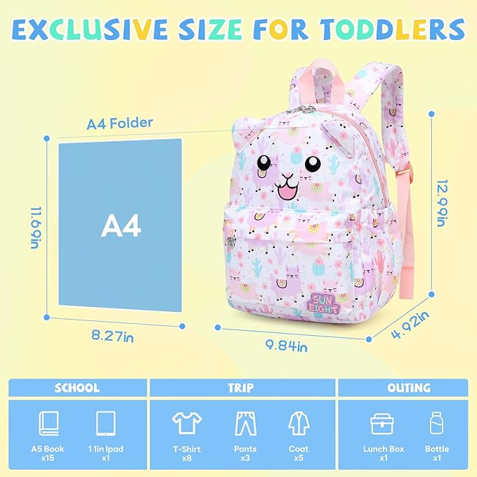 SUN EIGHT Toddler Backpack for Boys & Girls - Lightweight Kids Backpack for Preschool,Kindergarten & Travel,Cute Animal Design,Durable Small School Bag for Daycare (Ages 2-5)