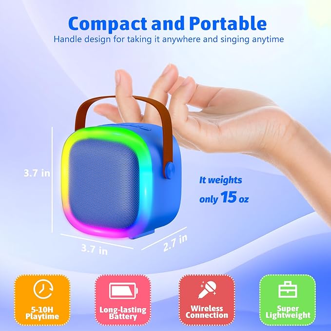 Karaoke Machine for Kids Adults, Portable Bluetooth Speaker with Wireless Microphones and LED Lights, Kids Toys Birthday for Girls and Boys Ages 4,5,6,7,8,9,10,11,12+ Years, Home Party