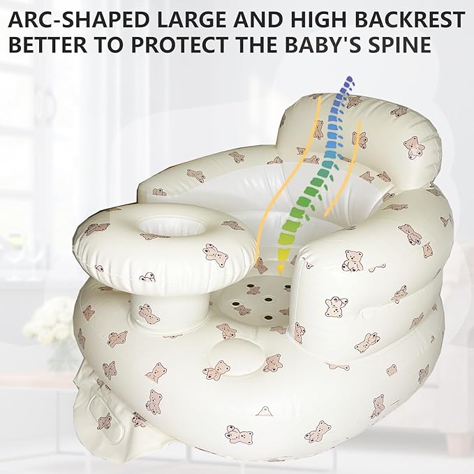 Baby Inflatable Seat for Babies 3-36 Months, Built in Air Pump, Bear Baby Support Seat Summer Toddler Chair for Sitting Up, Baby Shower Chair Floor Seater, Infant Back Support Sofa, Green