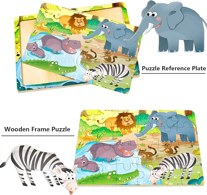 Wooden Puzzles for Kids Ages 3-5, 24 Piece Colorful Learning Toys for Toddler Children - Educational for Boys and Girls (6 Puzzles)