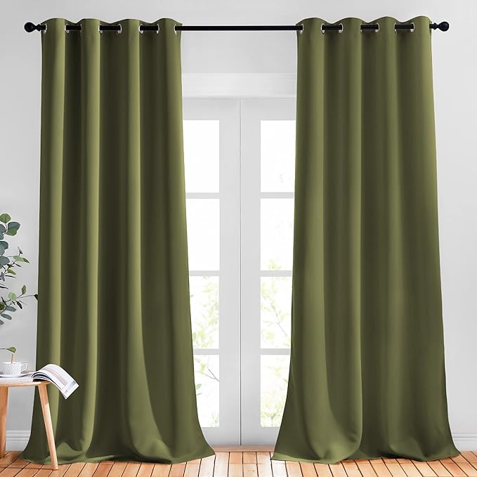 NICETOWN Blackout Curtains for Living Room - Functional Blackout Curtains/Panels for Bedroom, Window Decoration, Privacy Assured (Set of 2, 52 x 95 inches in Olive Green)
