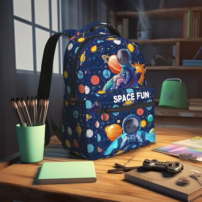 Space Moon Spacecraft Children Backpack For School Boys Girls Universe Planet Galaxy Space Ship Backpacks Funny Astronaut Rocket Stars Book Bag For School Travel Hiking For Boys Girls Kids