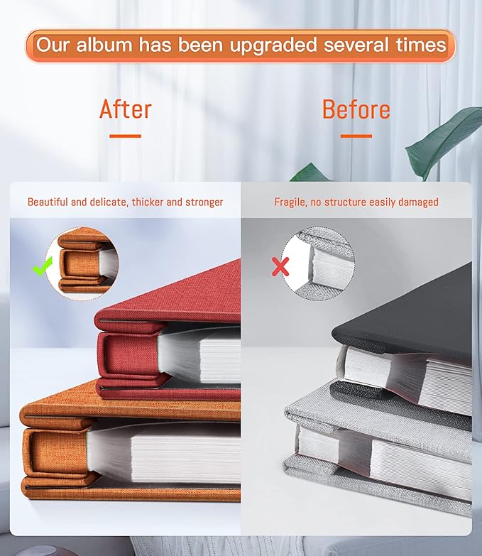 popotop Photo Album Self Adhesive with Picture Display Window,60 Pages DIY Scrapbooking Supplies Kit for 4x6 10x12 Picture,Linen Cover Memory Book for Baby Wedding, with Scraper and Metallic Pen