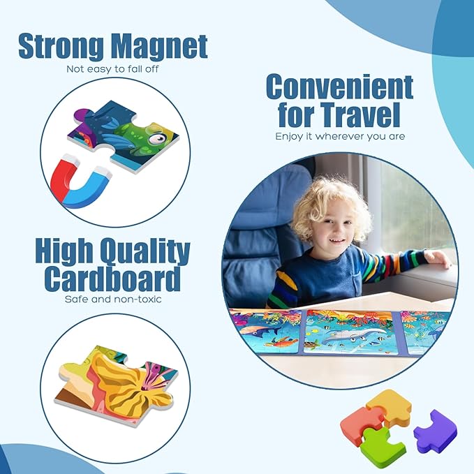 Magnetic Puzzles for Toddlers 3-5 , 75-Pieces Travel Toys , Sea Puzzles Ages 4-6, Educational Learning Magnets, Road Car Trip & Airplane Activities Toys for 3 4 5 6 7 Girls Boys Gift