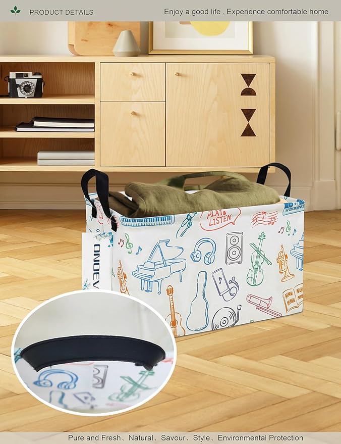 Rectangular Folding Laundry Basket,waterproof Canvas Basket,gift basket,Suitable for children's room,Clothes,Toys Storage(musical instrument)
