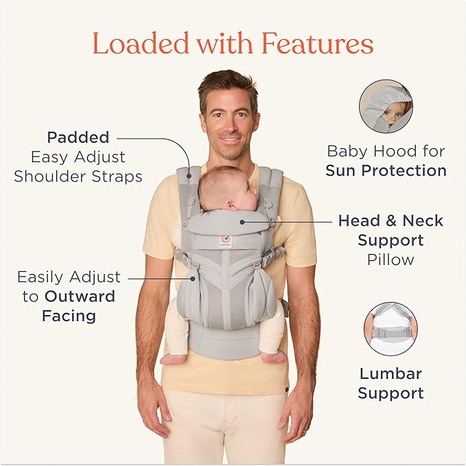 Ergobaby Omni Classic Baby Carrier Newborn to Toddler - Breathable Baby Carriers for Summer - All-Position Carrier with Lumbar Support (7-45 Pounds), Mesh, Oxford Blue