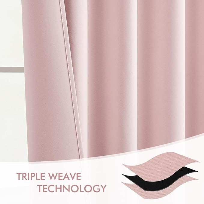 MIULEE Baby Pink Back Tab Blackout Curtains 90 Inch Long 2 Panels Set for Living Room Bedroom Privacy, Rod Pocket/Pinch Pleated Thermal Insulated Room Darkening Light Blocking Curtain, 52 x 90 Inch