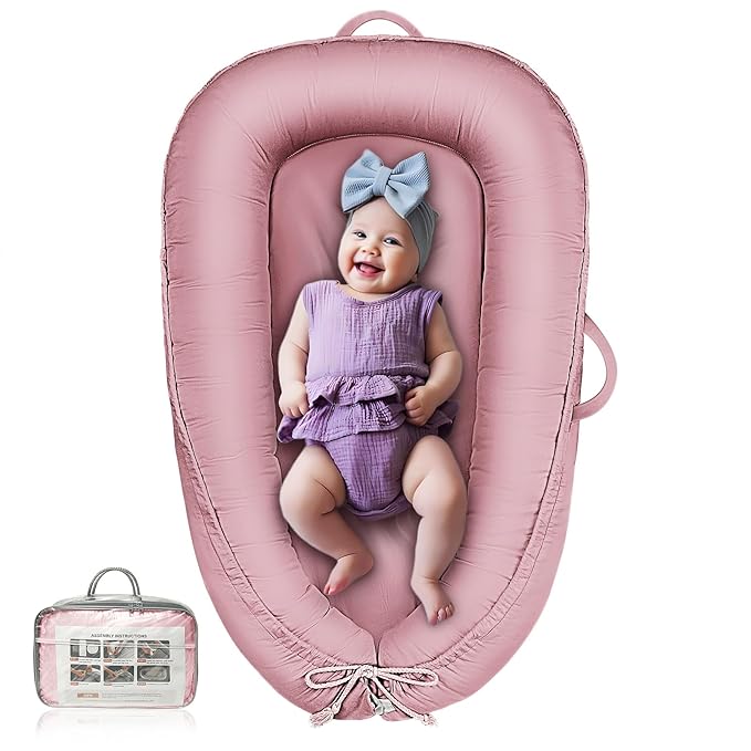 Baby Lounger - Infant Lounger for Newborn 0-24 Months, Pure Cotton Breathable Baby Nest Lounger Cover, Newborn Essentials for Baby Boys & Girls, Co Sleeper Portable Baby Bed for Home and Travel