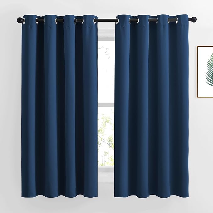 NICETOWN Blackout Window Curtains and Drapes - Thermal Insulated Solid Grommet Top Blackout Panels/Draperies for Kid's Room (Moroccan Blue, 1 Pair, 52 x 63 Inch)