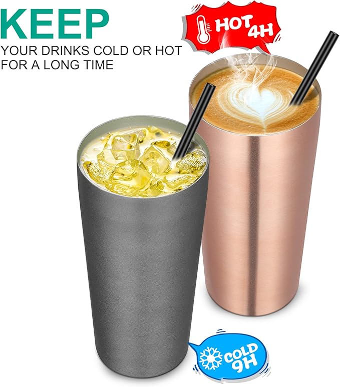 VEGOND 20oz Tumbler Bulk with Lid and Straw 6 Pack, Stainless Steel Vacuum Insulated Tumbler, Double Wall Coffee Cup Travel Mug, Rose Gold