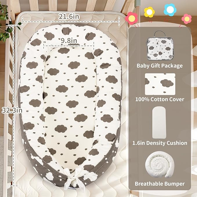 Baby Lounger- Baby Nest for 0-24 Months, Ultra Soft Organic Cotton Breathable & Portable Baby Lounger, Baby Lounger Pillow for Newborn