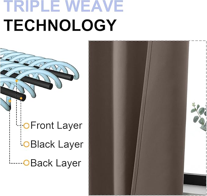 Simplebrand Ava Brown Short Blackout Curtains for Bedroom 54 Inches Long 2 Panels Set, Solid Thermal Insulated, Energy Saving Window Treatment Curtains Blackout Drapes, W40 x L54 Inch, Brown