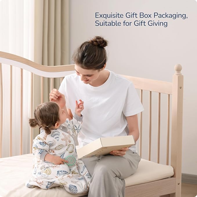 Baby Sleep Sack 6-12 Months, Cotton Detachable Long Sleeve Sleep Sack, 2.5 Tog Toddler Sleeping Sack with Temperature Strips, 2-Way Zipper Wearable Blankets for Newborns, Ocean