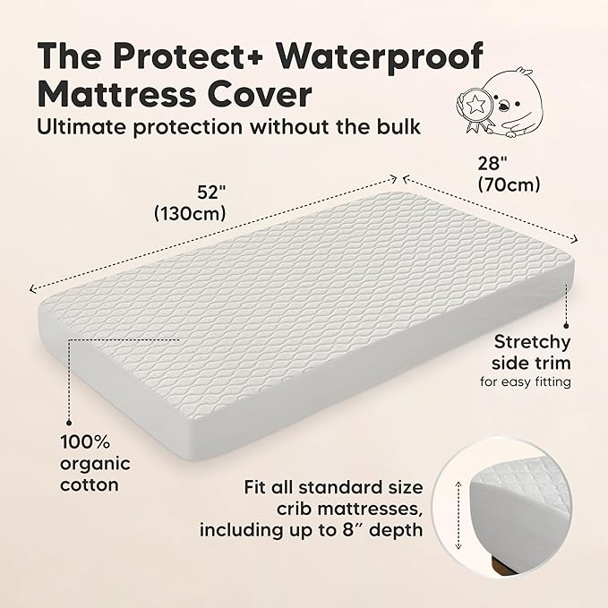 Waterproof Crib Mattress Protector Cover Fitted - 2-Pack Quiet Baby Crib Mattress Pad Sheets, 52" x 28" Soft Quilted Cotton Baby Sheet, Machine Washable, Easy Fit, Durable (Pearl Gray/Mavy)
