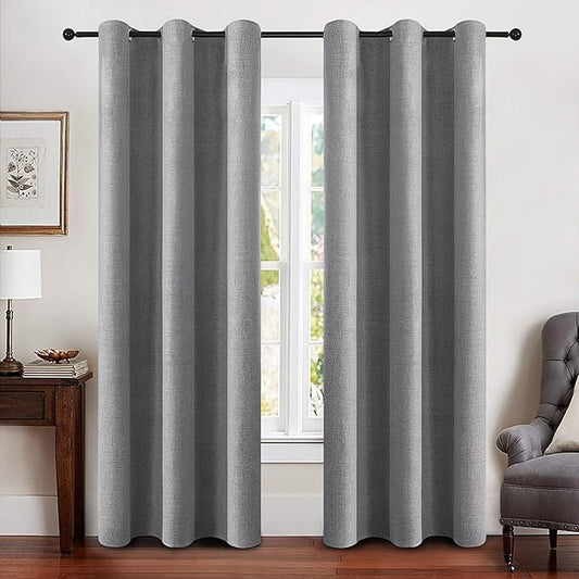 MIULEE Linen Blackout Curtains and Drapes 100% Room Darken Thermal Insulated Grommet Window Panels with Coating 2 PCs W 42 x L 84 inches Grey