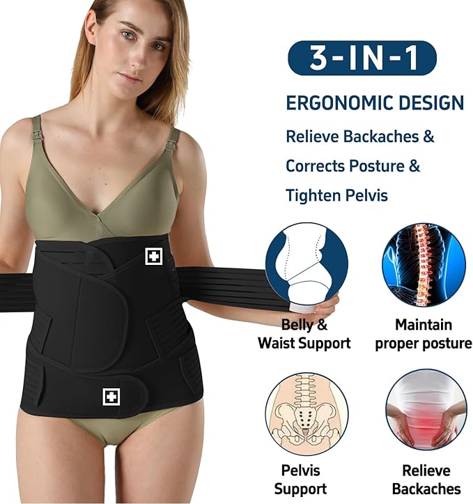 3 in 1 Postpartum Belly Band Post Partum for Women Abdominal Binder Surgery C Section Recovery Stomach Belly Wrap Belt