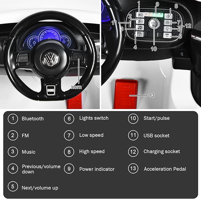 Costzon Ride on Car, 12V Licensed Volkswagen Beetle Battery Powered Vehicle w/Remote Control, Spring Suspension, Lights, USB, Horn, Music, 4 Wheeler for Boy Girl Gift, Electric Car for Kids, White