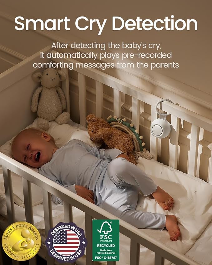 2025 Mom's Choice Awards, Portable Sound Machine for Baby Adult, AI Cry Detection, 18 Soothing Sound, Bluetooth Rechargeable White Noise Machine for Home Office Travel, Nursery Light, Gray