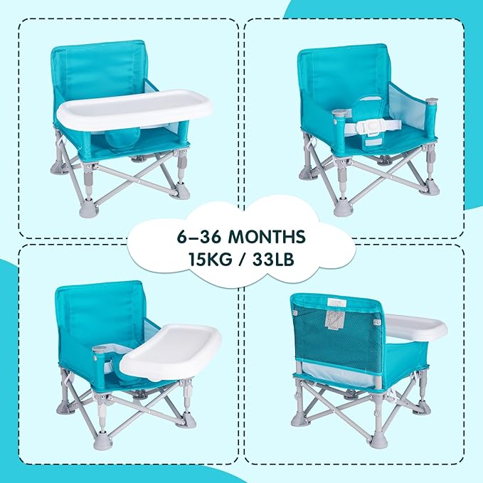 Portable Booster Seat, Toddler Baby Seat with Tray for Dining Table Compact Floor Chair for Camping Lawn Beach Babies Travel 6-36 Months