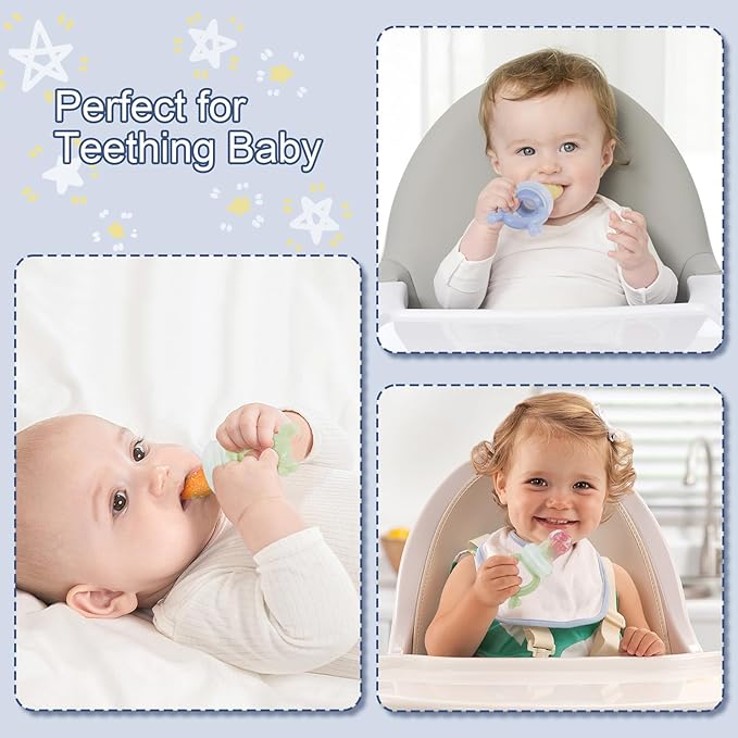 KingKam Baby Breastmilk Popsicle Molds & Baby Fruit Feeder (2 Pack), Baby Food Freezer Tray Storage Containers, Silicone Pacifier Feeder and Teether