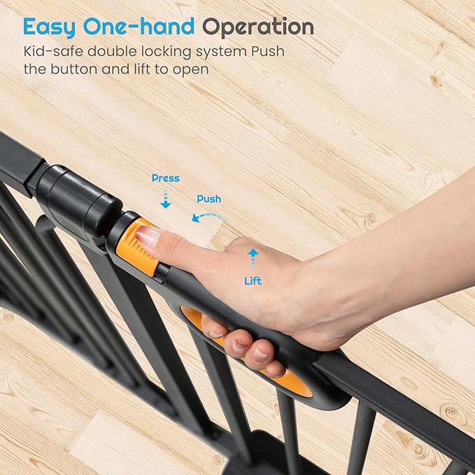 owlie Stair Baby Gate 57-66 Inch, Extra Wide Safety Gate for Baby Pet Adjustable Dog Gates Indoor Extra Wide Gates Pressure Mounted for Toddler Pet for House Stairway Doorway Black (30.5'' Tall)