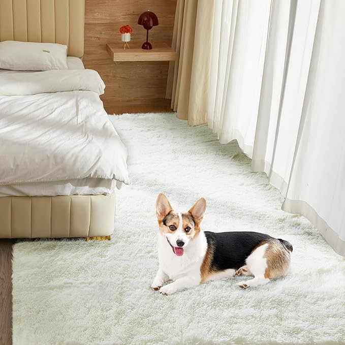 Ultra Soft Rug for Living Room, 4X6 Fluffy Shag Area Rug for Bedroom, Modern Shaggy Carpets Fuzzy Rug for Teens Dorm Nursery Home Decor Aesthetic, Upgrade Anti-Skid Durable, Cream White