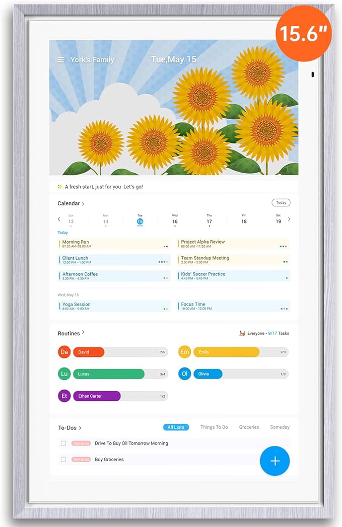 ApoloSign 15.6-inch Digital Calendar: Dual Mode Calendar with Google Play & Multi-calendar Sync, Electronic Planner & Chore Chart, Smart Touchscreen, Interactive Display for Family Schedules (Gray Wood, 15.6")
