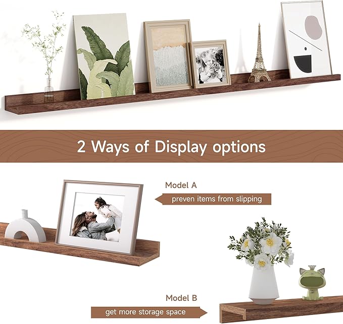 Picture Ledge Shelf for Wall, Floating Shelves Set of 4, 48 Inch Long Nursery Book Shelves for Toys Storage, Kids Bookshelf Wall Mounted for Books Photo Frames, Walnut