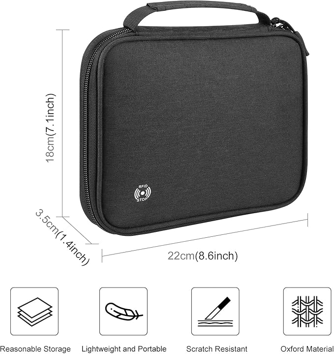 RFID Passport Wallet for Women/Men,Tote Passport Holder for Travel Family,Portable Travel Premium Wallets,Waterproof Passport Holders Bag,Travel Document Organizer Credit Cards Case(Black-Large)