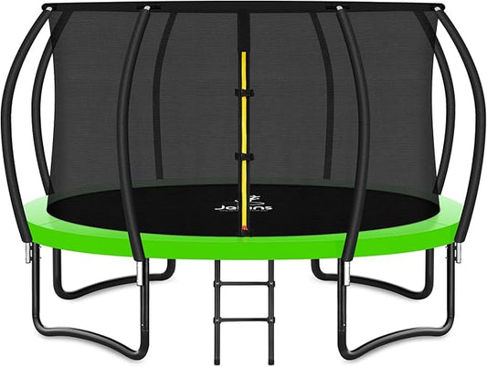 Trampoline 8FT 10FT 12FT 14FT 16FT, Recreational Trampolines with Enclosure Net and Ladder, Outdoor Anti-Rust Trampolines for Kids and Adults, ASTM Approved